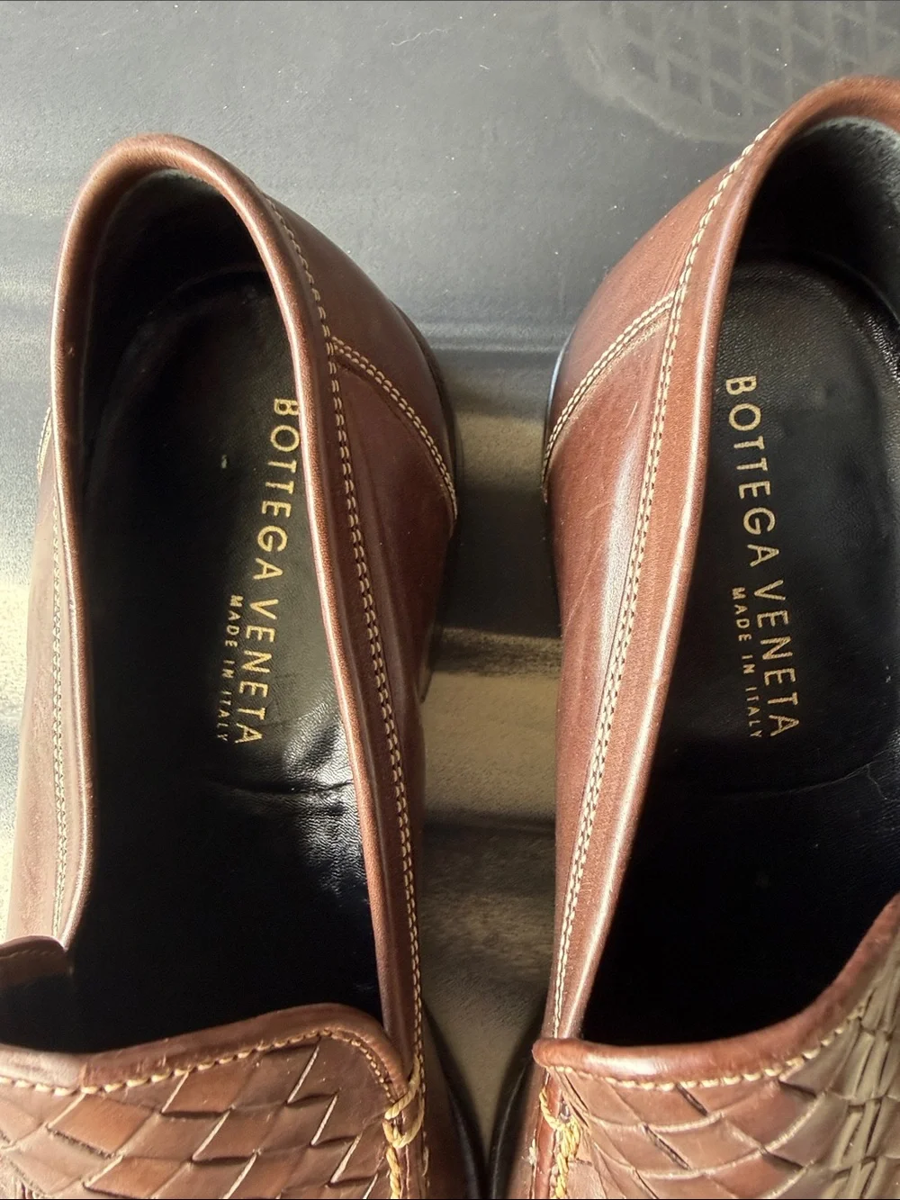 Bottega Veneta Brown Woven Leather Slip-On Loafers size 40